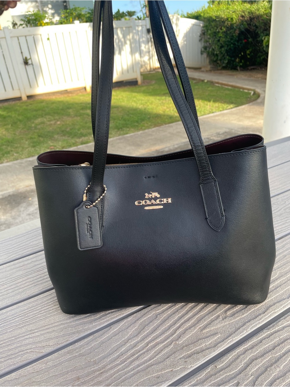 Coach Black Leather Tote with Gold Logo